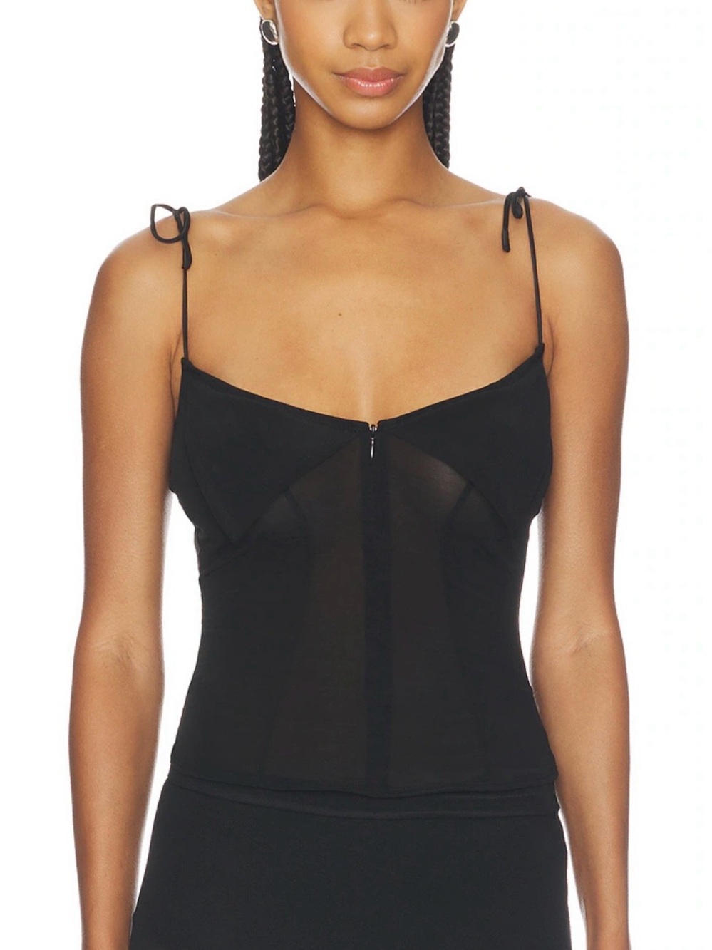 OW Collection Astra Top Black Sheer Mesh Cami Small